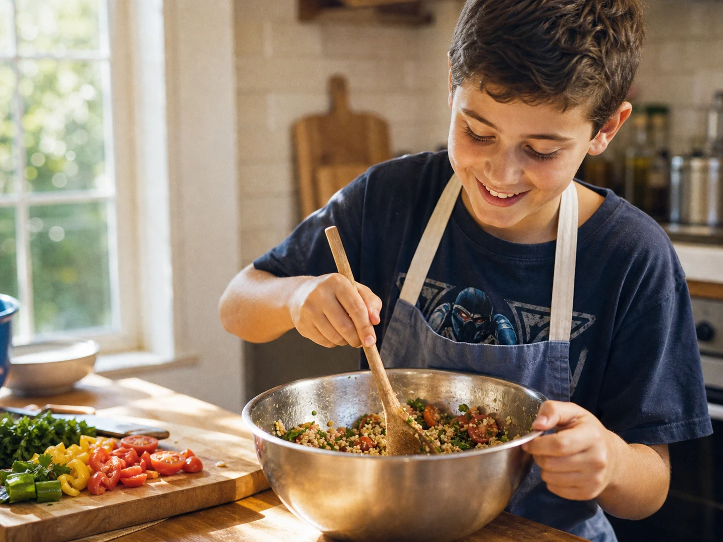 Boy cooking at Kosher Culinary Camp